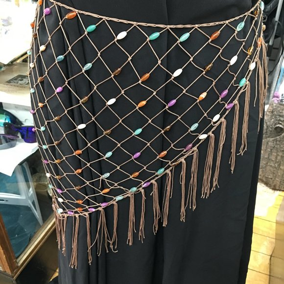 Hand Beaded Hip Scarf - Beach Wrap, Over Jeans Handmade Dr4 - Picture 3 of 7